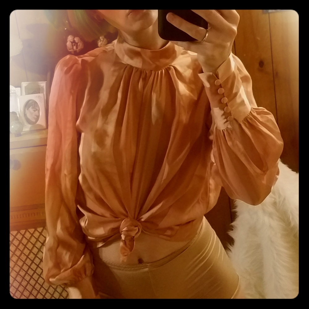 Forever 21 Pink striped puffy sleeves style blouse